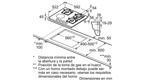 .AT.MIXTA (VIT/GAS) BALAY 3ETG667HB 3F.GAS 1F.VITRO GAS STOP 60CM NGO - Imagen 2