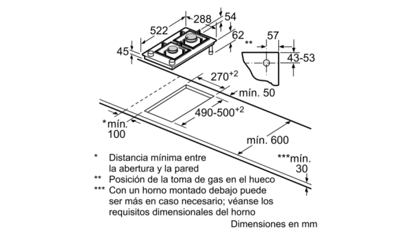 .AT.PLACA GAS BALAY 3ETG632HB 2F BISEL 30CM CRIST.NGO - Imagen 2