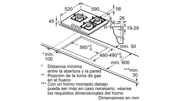 .AT.PLACA GAS BALAY 3ETG663HN 3F. C/WOK 60CM CRIST.NGO - Imagen 2