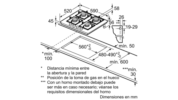 .AT.PLACA GAS BALAY 3ETG664HB 4F GAS STOP 60CM CRIST.NGO - Imagen 3