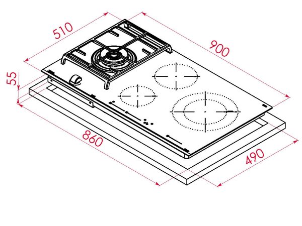 .AT.PLACA MIXTA TEKA JZC94313ABNBK 4F Z.28CM C/WOK 7200W 90CM NGA 112 - Imagen 8