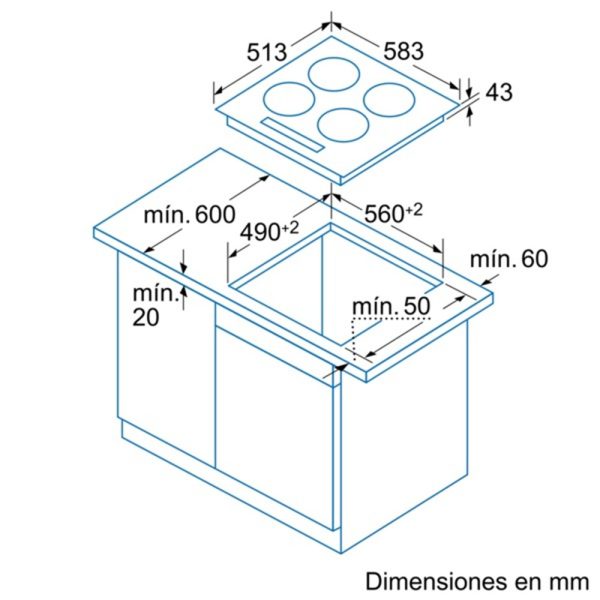 .AT.VITROCERAMICA BALAY 3EB715XR 3F Z.28CM C/MARCO.INOX 5700W 60CM - Imagen 2