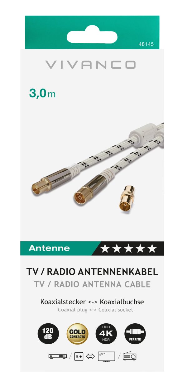 CABLE ANTENA VIVANCO 48145 3M 120DB+ADAPTADOR - Imagen 2