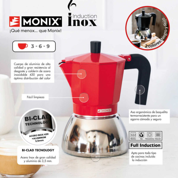 CAFETERA ITALIANA MONIX INDUCTION INOX RED - Imagen 2