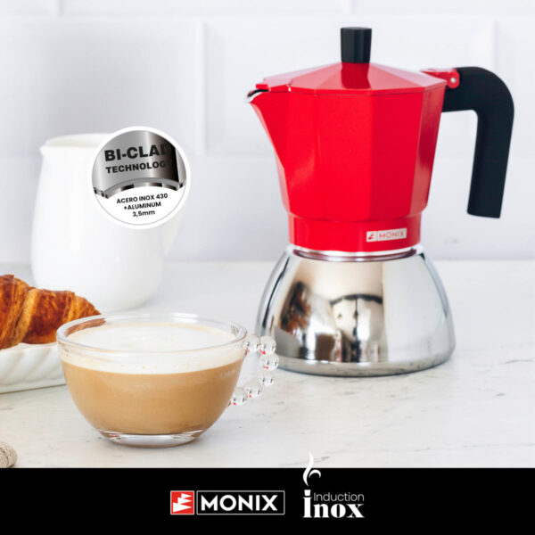 CAFETERA ITALIANA MONIX INDUCTION INOX RED - Imagen 3