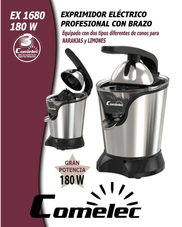 EXPRIMIDOR COMELEC EX1680 180W INOX 2 CONOS - Imagen 2