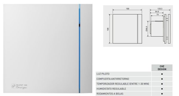 EXTRACTOR S&P SILENT 100CHZ DESIGN CON HUMIDISTATO - Imagen 2