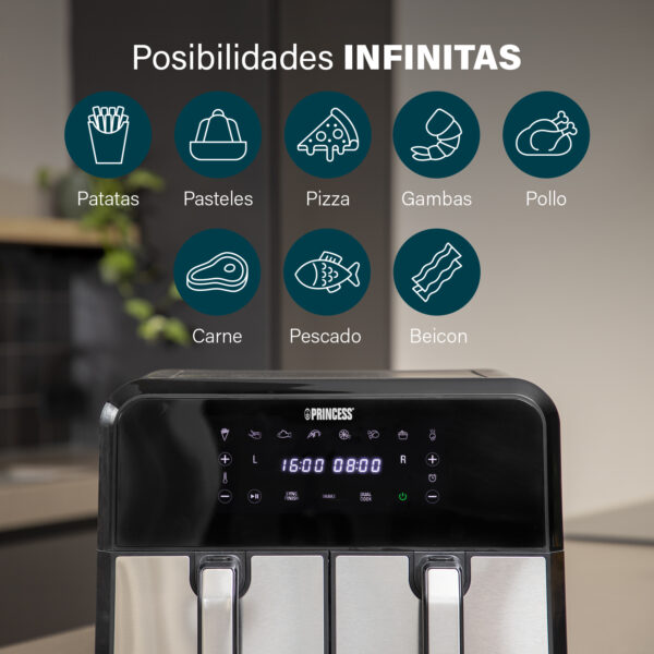 FREIDORA SIN ACEITE PRINCESS 01.182074.01.001 8L (4L+4L) 2400W DIGITAL - Imagen 21