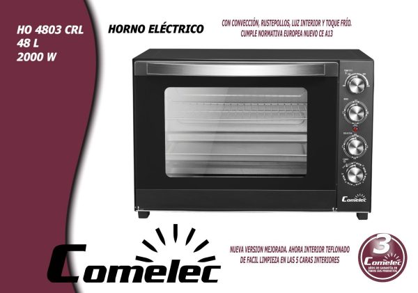 HORNO COMELEC HO4803CRL 48L CONVECC.RUSTE.LUZ NEGRO NUEVO A13 TEFLON - Imagen 4