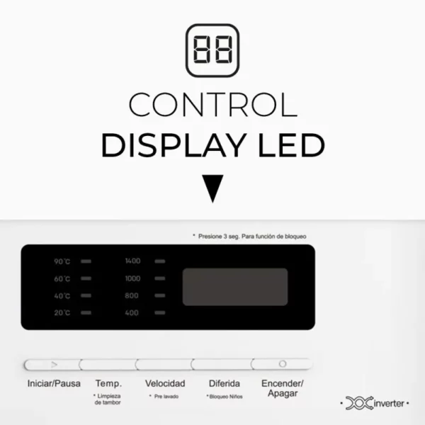 LAVADORA SVAN SL8402AIDV 8KG 1400RPM A C/VAPOR INV. BCA - Imagen 2