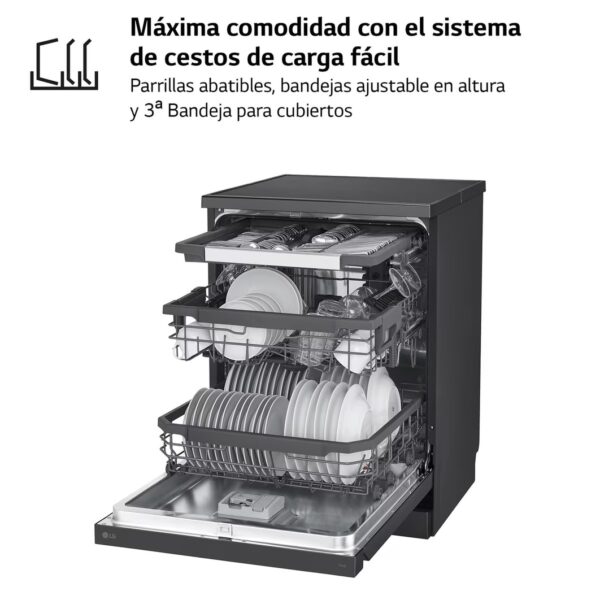 LAVAVAJILLAS INT. LG DF365FMS 14CUB B 3ªBANDEJA C/VAPOR INV. DARK INOX - Imagen 6