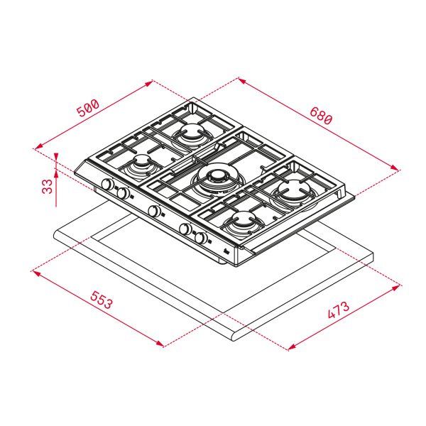 PLACA GAS TEKA EX 70.1 5G AI AL DR CI 112610043 5F C/WOK 68CM INOX - Imagen 2