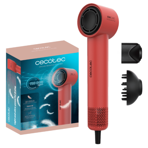 SECADOR CECOTEC A01_EU01_100839 IONICARE ROCKSTAR STYLE RED COMPACTO - Imagen 2