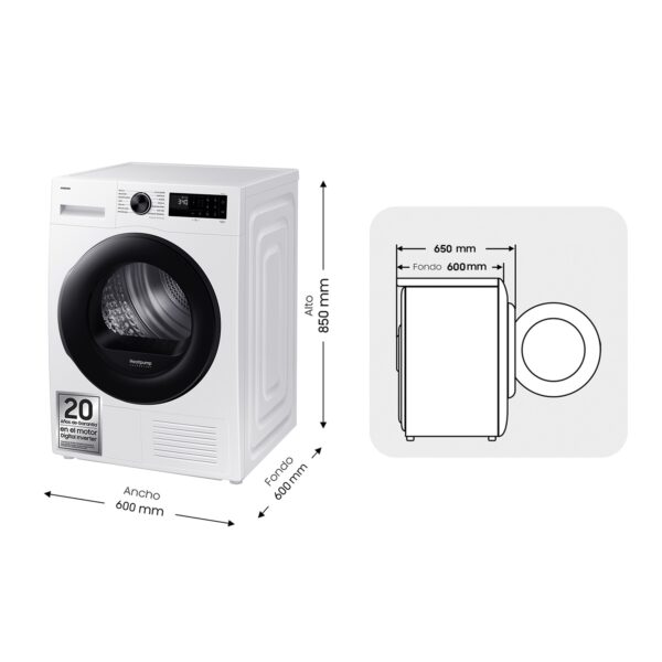 SECADORA BOMBA CALOR SAMSUNG DV90DG52A0AEEC 9K C WIFI BCO - Imagen 2